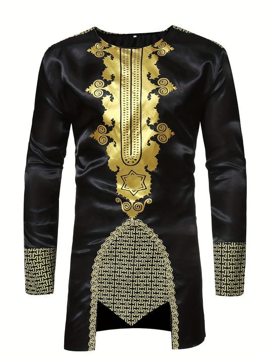 Men's African Dashiki Shirt Long Sleeve Crew Neck Print