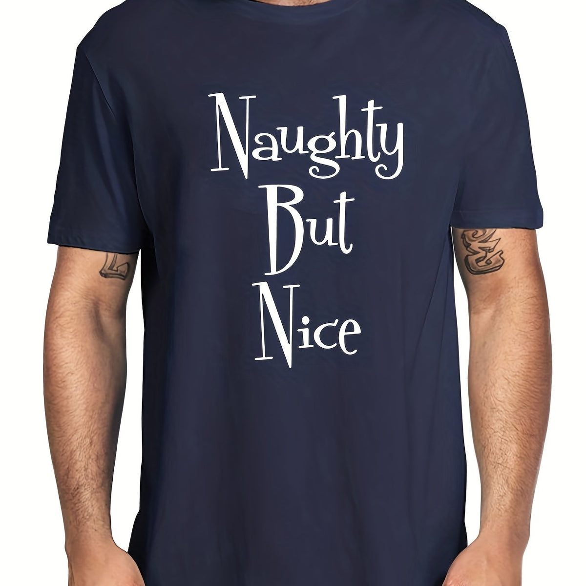 Men's Naughty But Nice Letter Print T-shirt for Summer