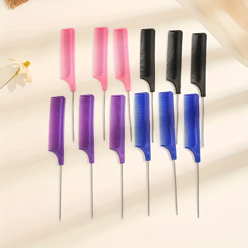 3pcs Rat Tail Comb Steel Pin Rat Tail Plastic Teasing Comb