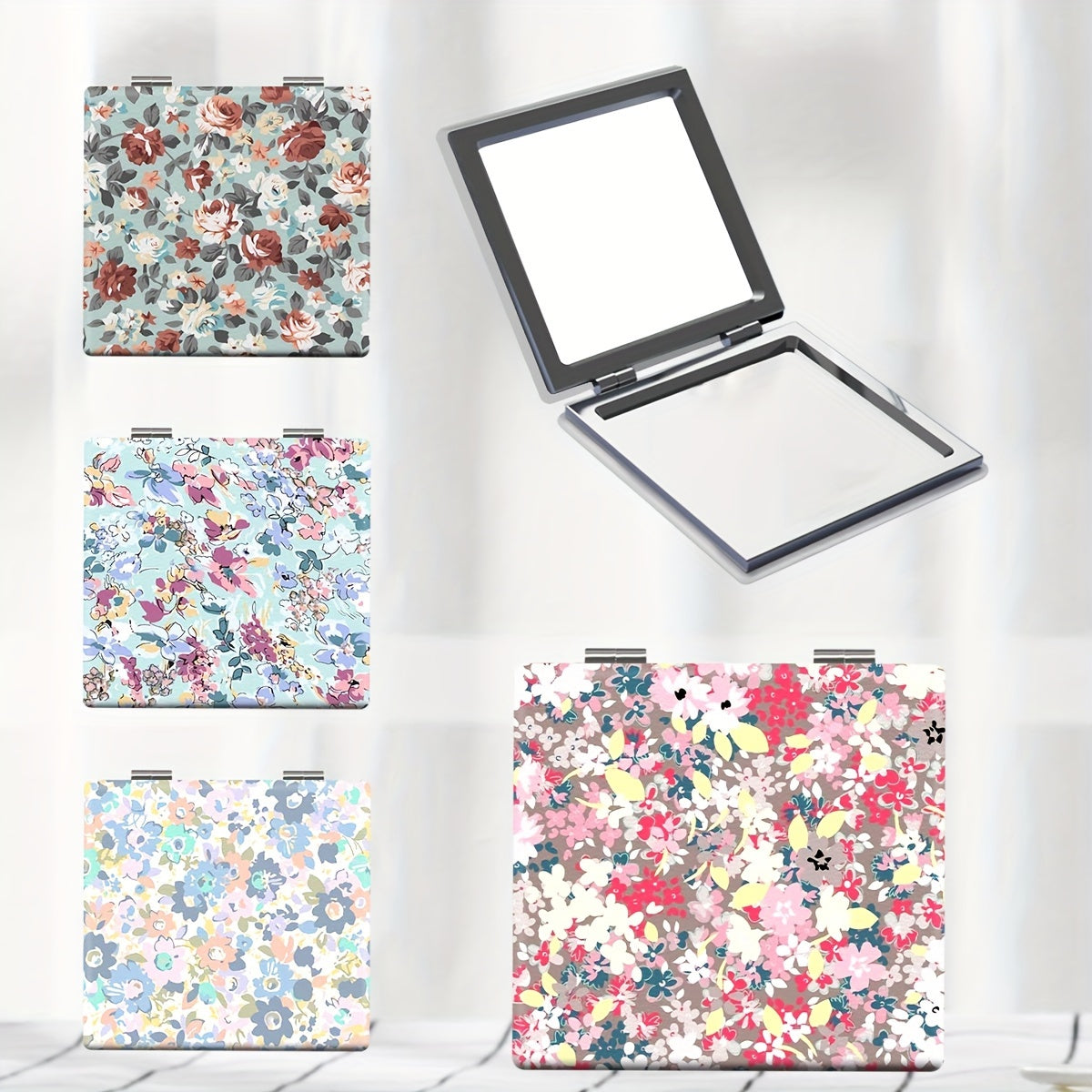 Portable Pocket Makeup Mirror Floral Style HD Small Foldable