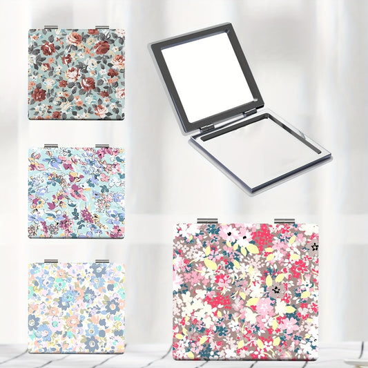 Portable Pocket Makeup Mirror Floral Style HD Small Foldable