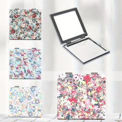 Portable Pocket Makeup Mirror Floral Style HD Small Foldable