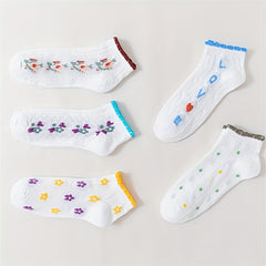 5 Pair Floral Print Low Cut Socks Women's Stockings
