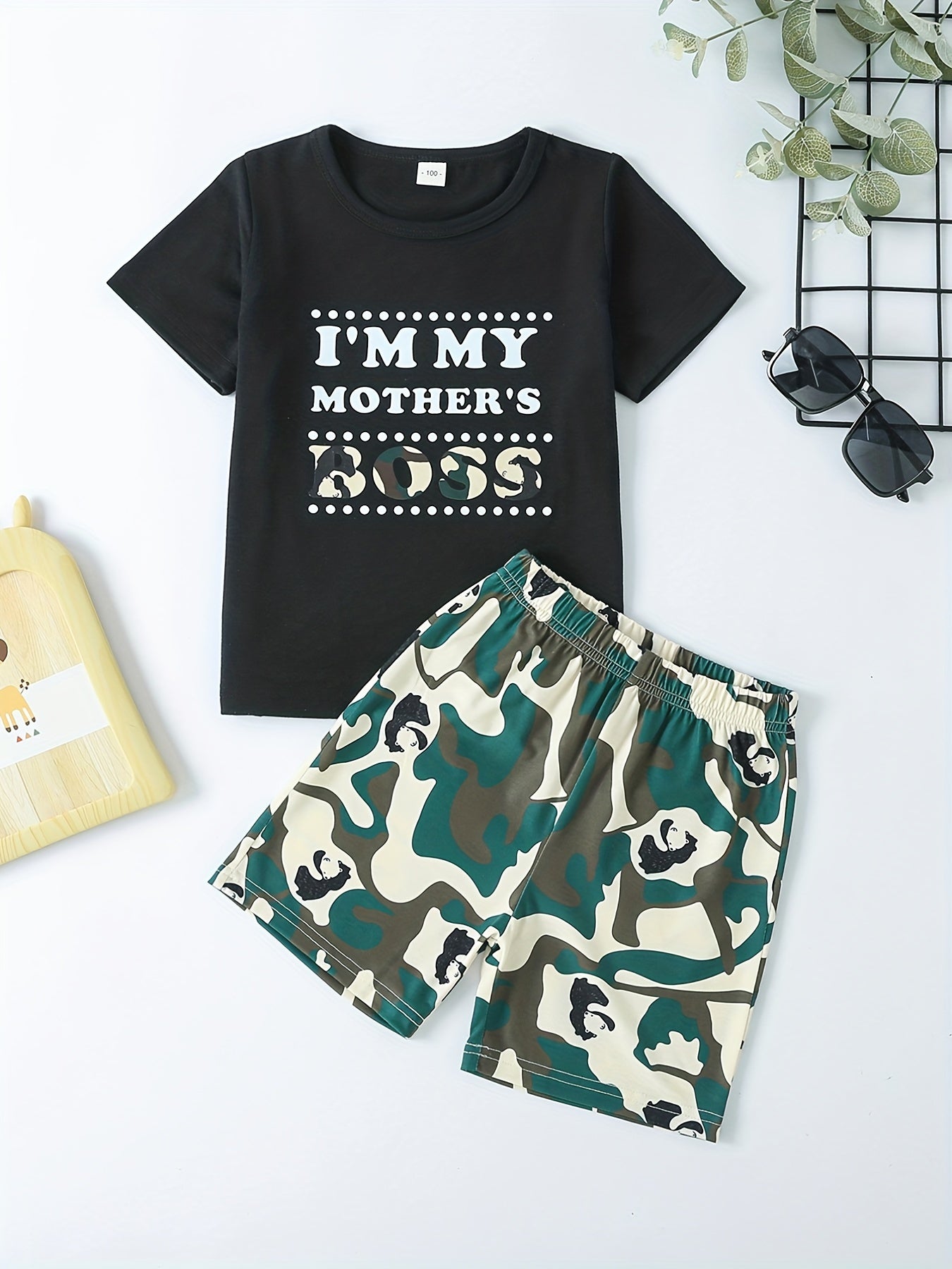 Boys Teen Casual T Shirt & Camouflage Shorts Set for Summer