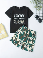 Boys Teen Casual T Shirt & Camouflage Shorts Set for Summer