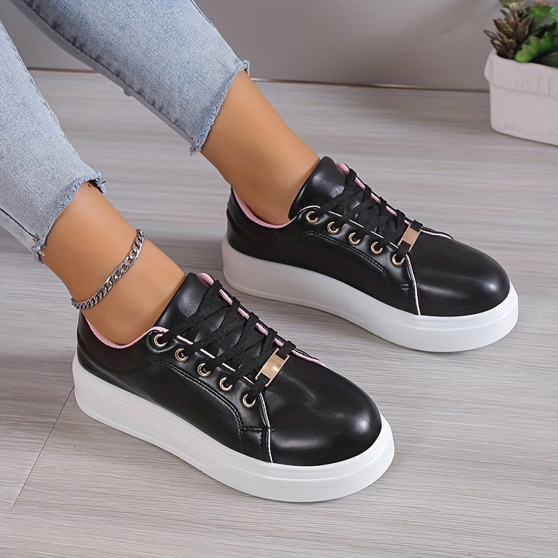 Women's Solid Kate Shoes Casual Round Toe Lace Up Low Top Sneakers