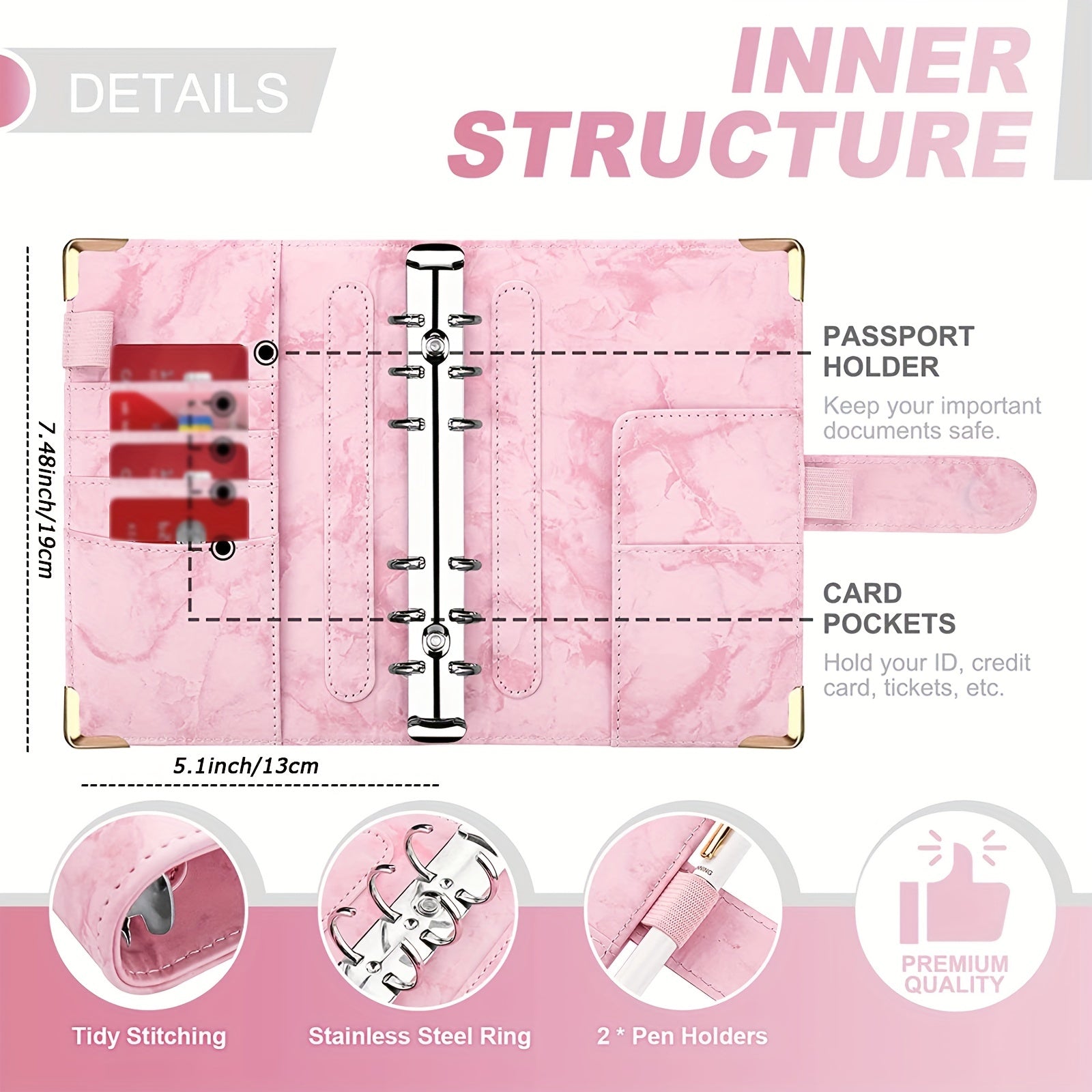 Marble A6 Budget Binder with 8 Cash Envelopes & More