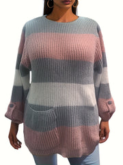  Colorblock Buckle Sweater with Pockets