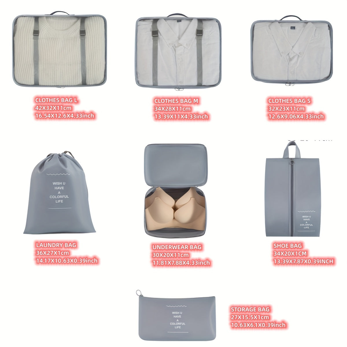 7pcs Luggage Packing Organizer Set Lightweight Handheld Packing Cubes