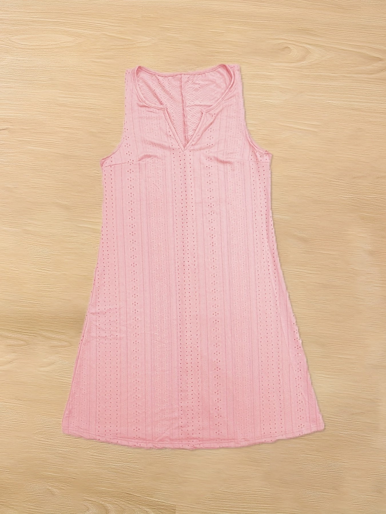  Solid Eyelet Embroidered Notched Neck Tank Dress