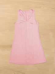  Solid Eyelet Embroidered Notched Neck Tank Dress