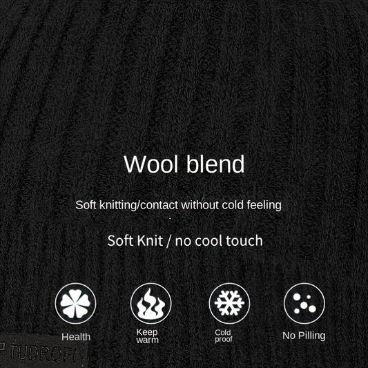 Winter Knitted Beanie Hat & Scarf Set Wool Ear Protection Warm Neck Gait