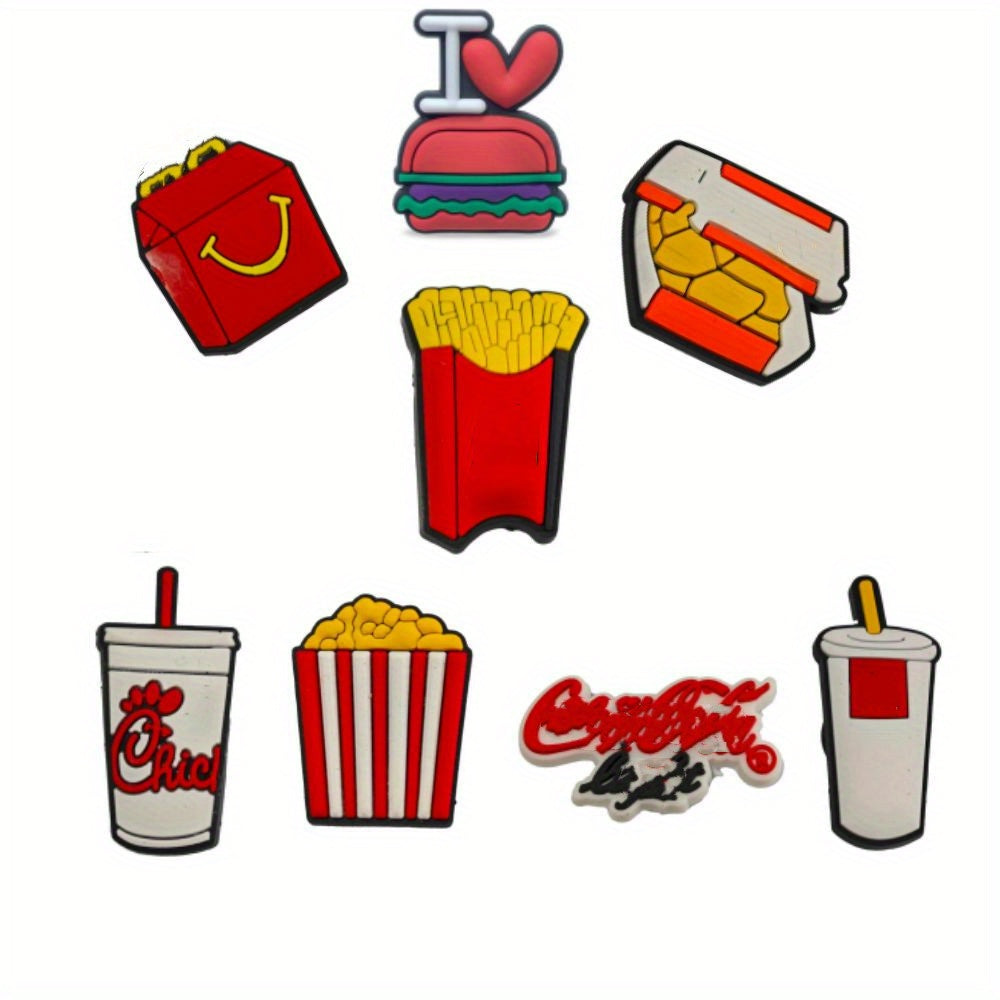 8pcs Fast Food Shoe Charms For Clogs Slides Sandals PVC Shoe Decorations