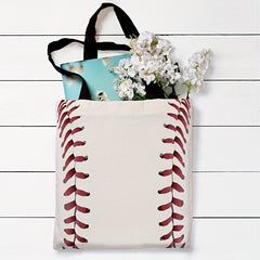 Baseball Pattern Print Canvas Bag Lightweight Shoulder Bag For Bowl