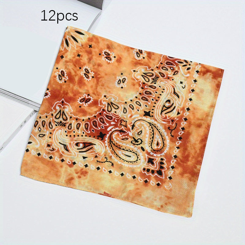 12pcs Tie Dye Double Cashew Flower Square Towel Multifunctional Headscarf