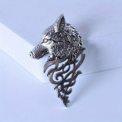 Retro Wolf Head Brooch Collar Pin for Men's Suit