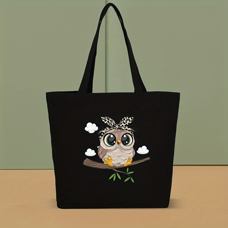 Owl Printed High Capacity Canvas Tote Bag Lightweight Shoulder Bag