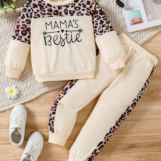 Girls Leopard Patchwork Sweatshirt Pants Set