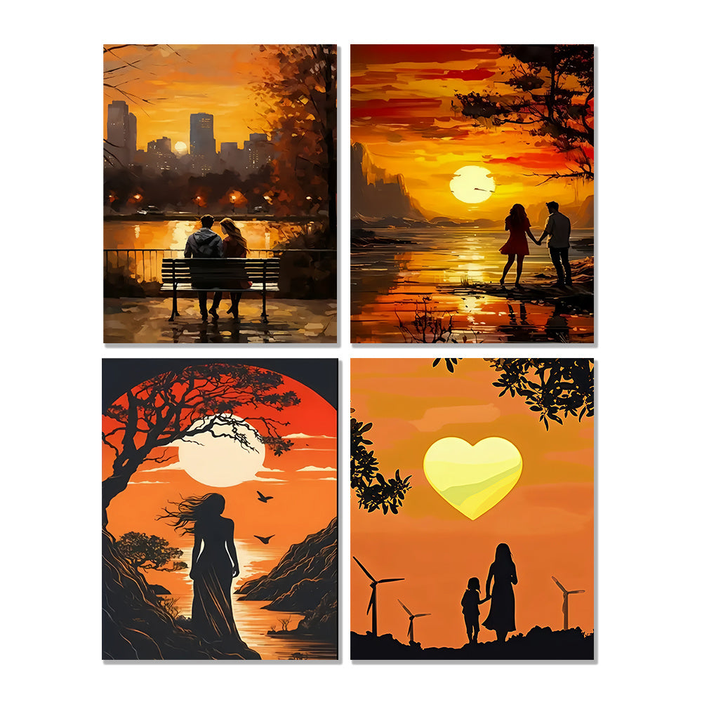 Romantic Sunset Acrylic Painting Kit Couple & Kids Bench DIY