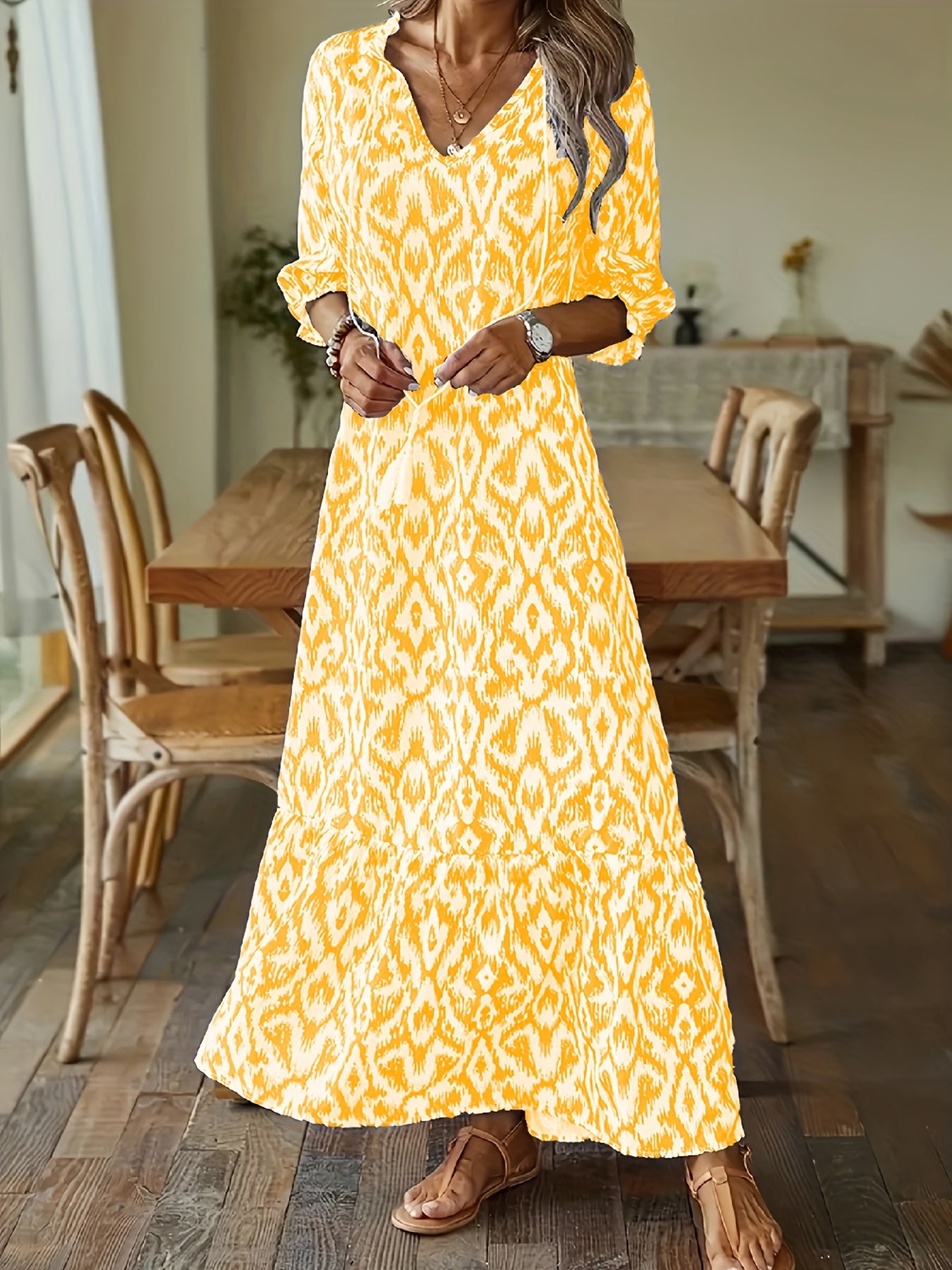 Boho Tassel V Neck Dress Half Sleeve Women's Clothing