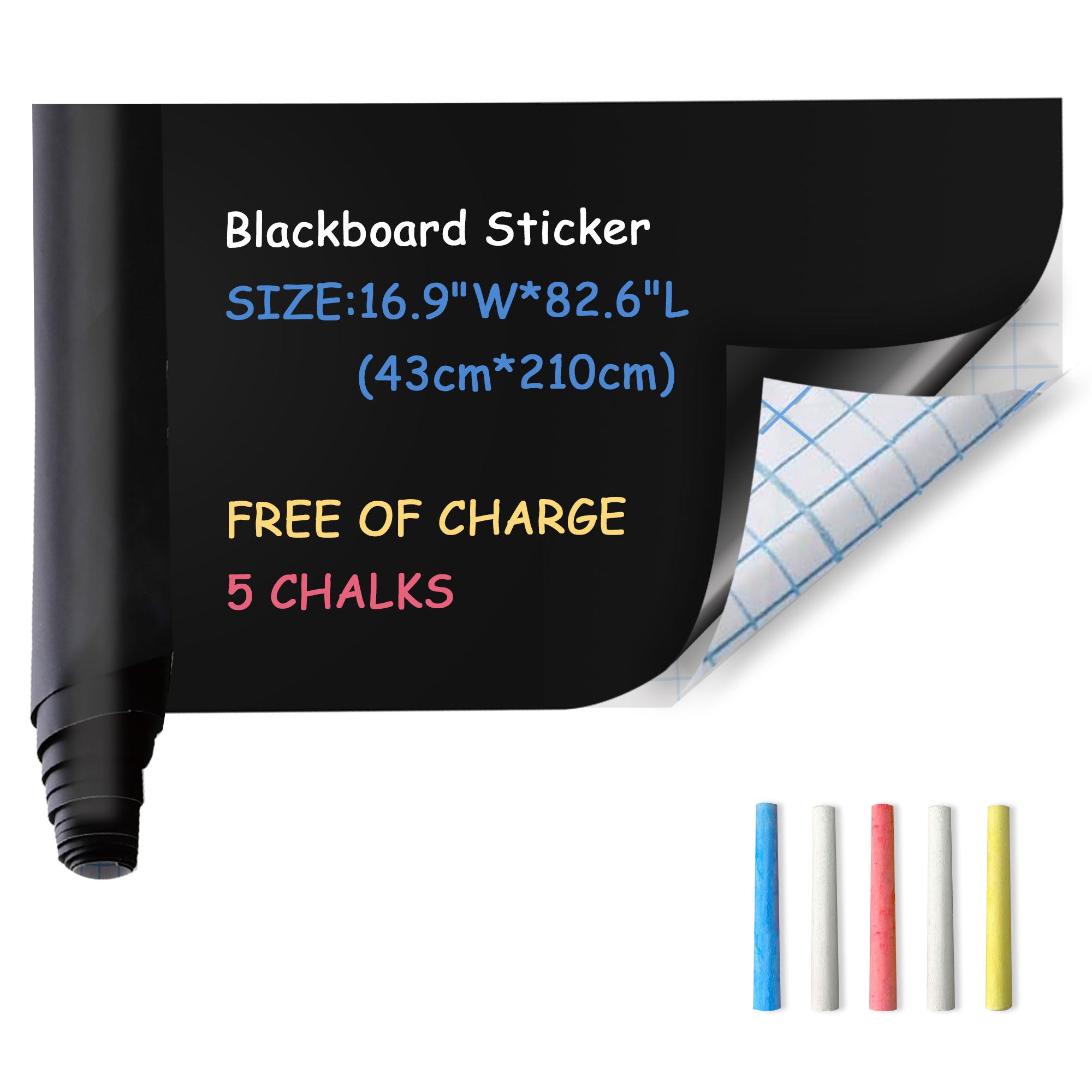 Removable Chalk Board Wall Sticker with 5 Coloured Chalks