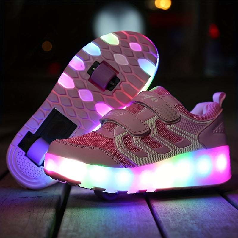 Girl's LED Light Up Roller Shoes Comfy Detachable Wheel Skate Sneakers