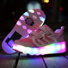 Girl's LED Light Up Roller Shoes Comfy Detachable Wheel Skate Sneakers