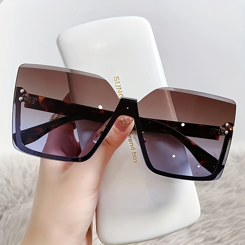 Oversized Semi Rimless Sunglasses Gradient Lens Rivet Decor Glasses UV400
