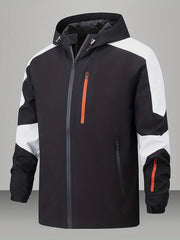 Men's Block Hooded Jacket Zip Up Windbreaker for Outdoor