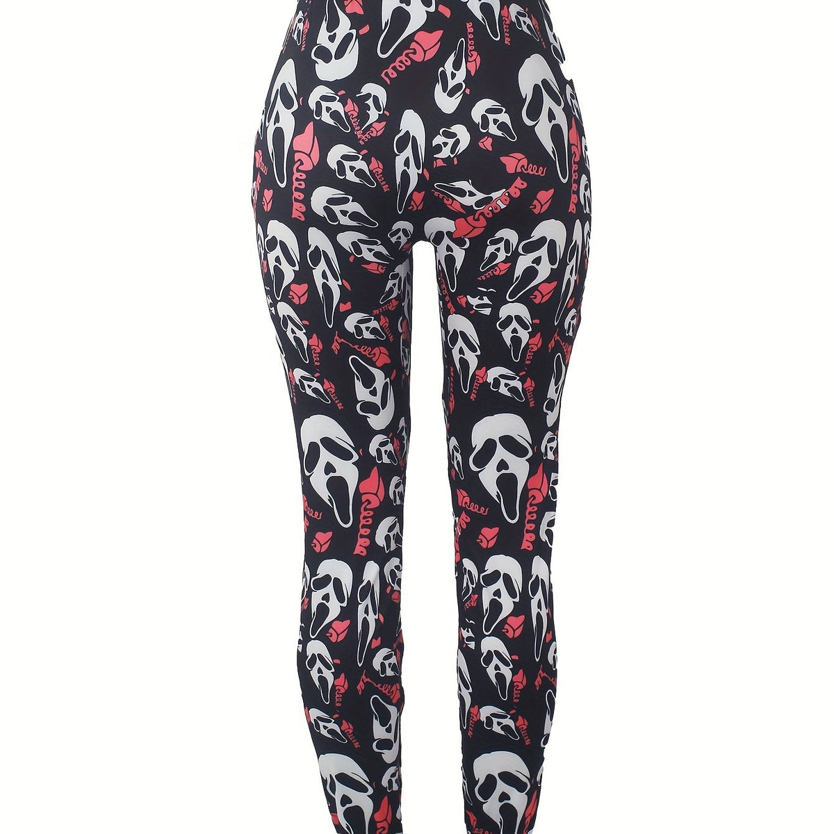 Skull Print Plus Size Leggings Medium Stretch Skinny Casual Leggings
