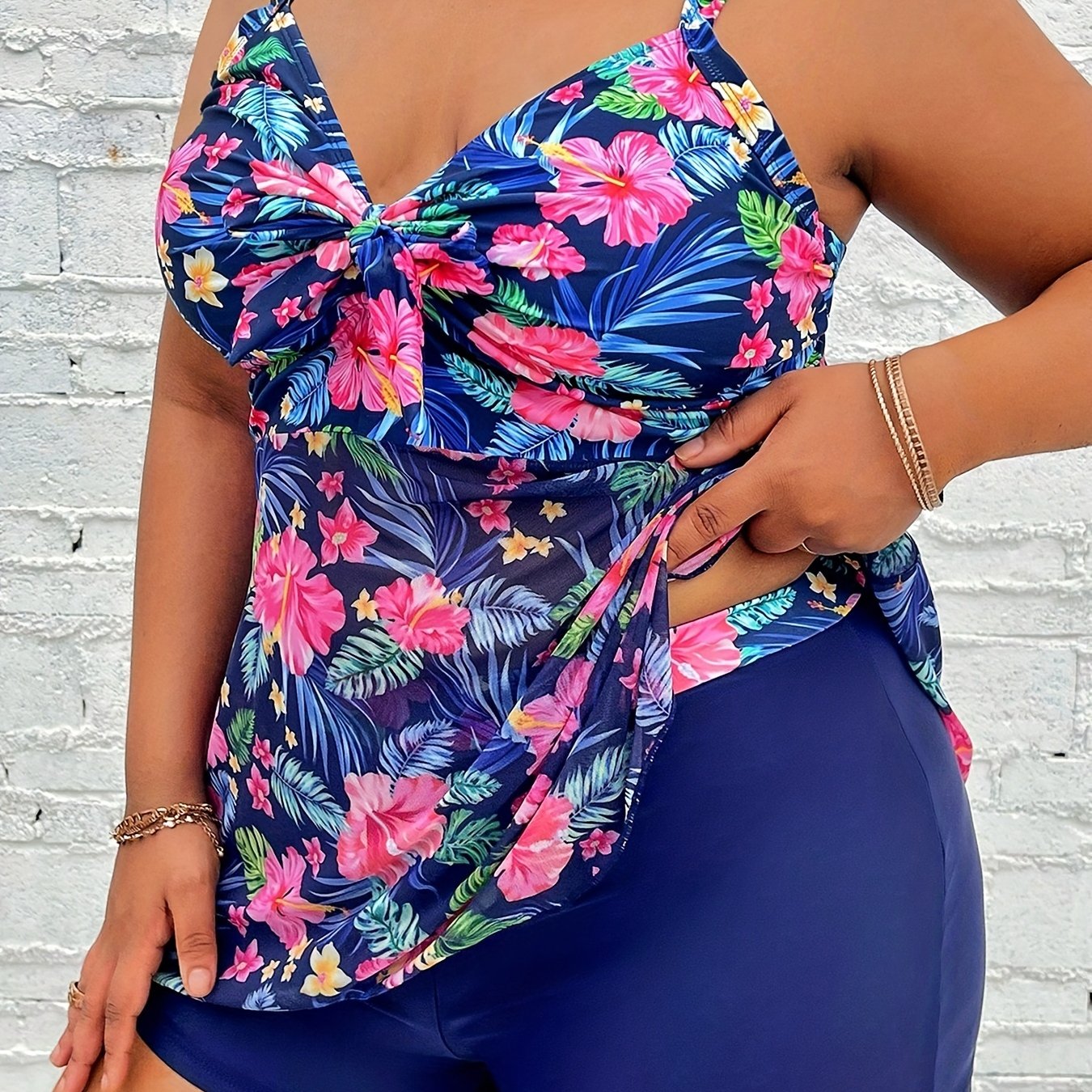  Vacay Tankini Set Floral Print Ruched Tie Front Top & Shorts Swimsuit
