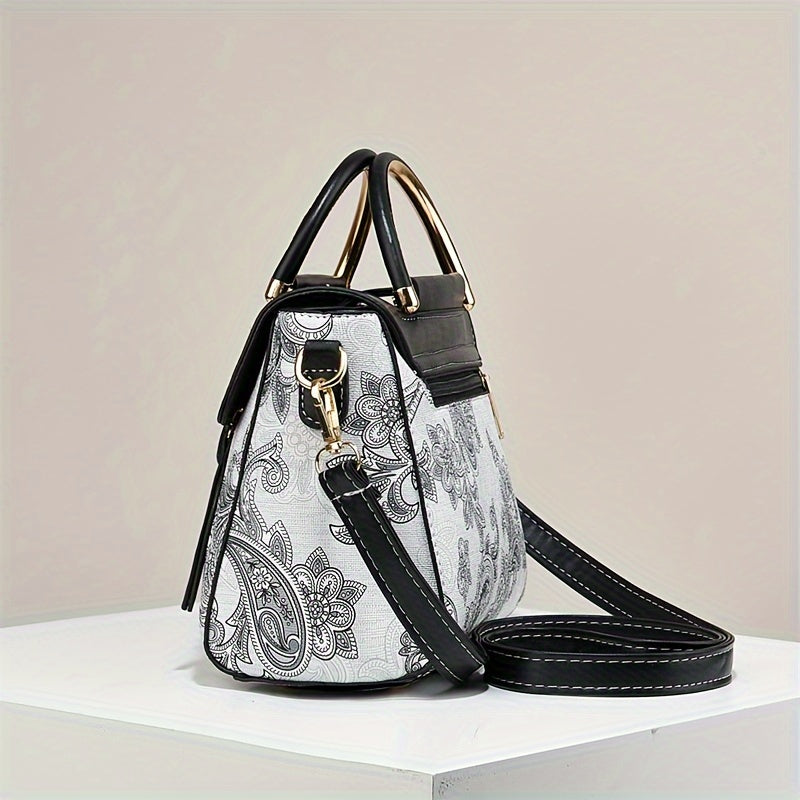 Floral Print Shoulder Bag Magnetic Closure PU Leather