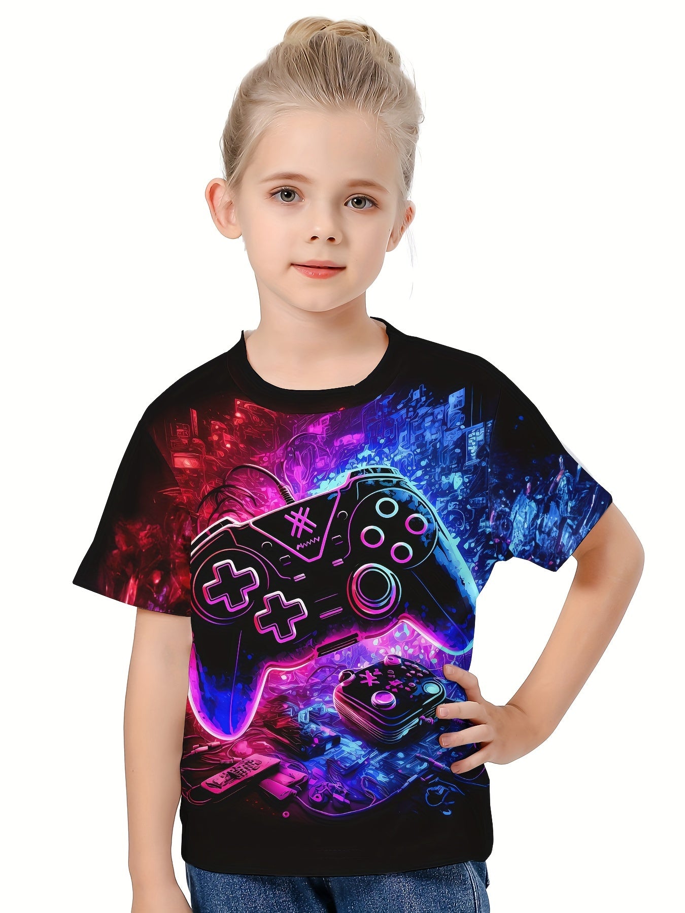 3D Gamepad Baseball Graphic Tee Boys Girls Short Sleeve T-shirt Summer Clothes
