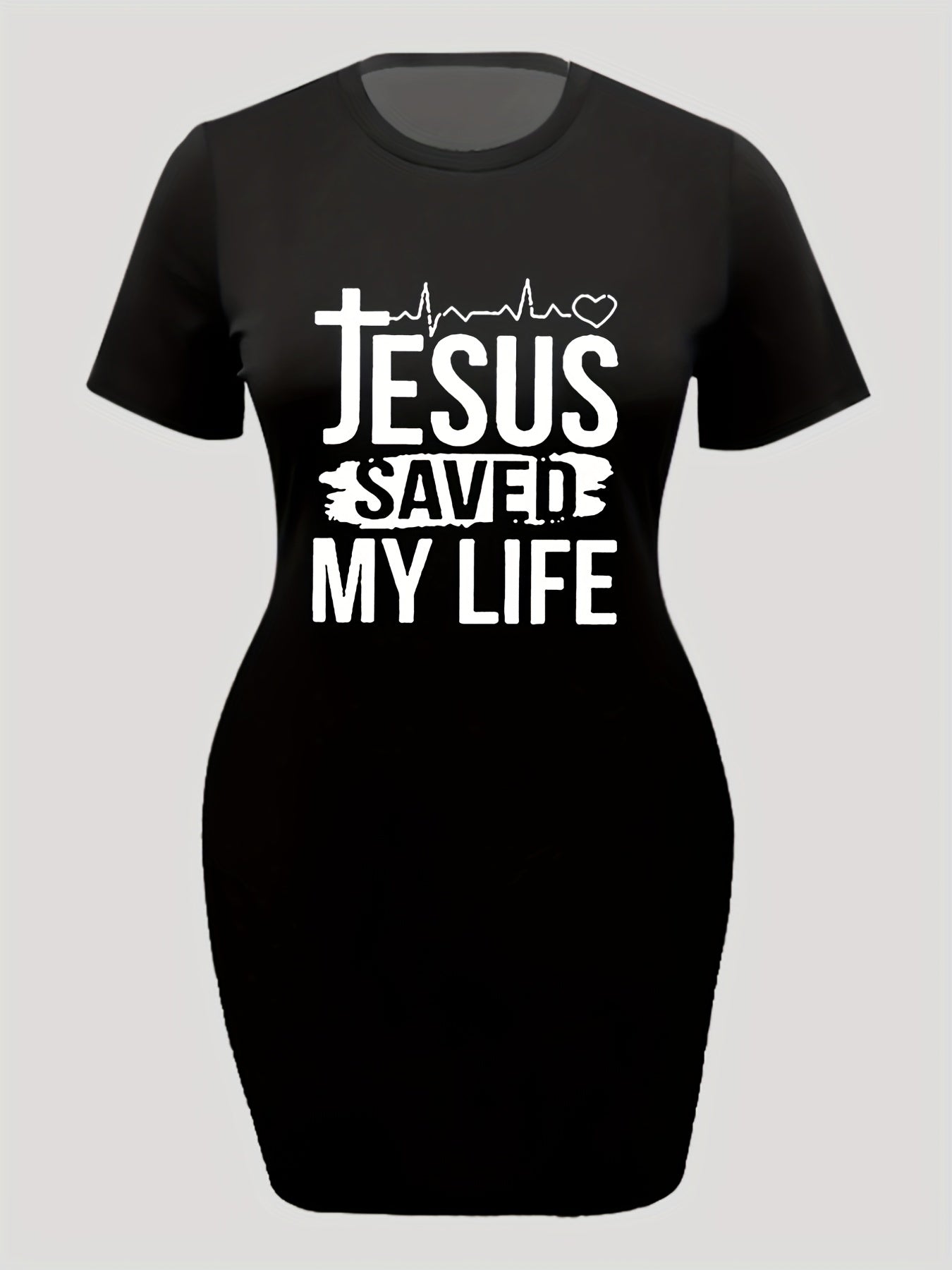  Women's Slogan Print Short Sleeve Dress