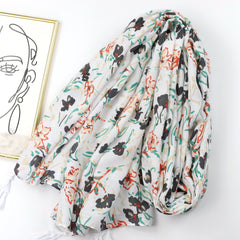 Floral Print Scarf Boho Tassel Shawl Classic Head Wrap