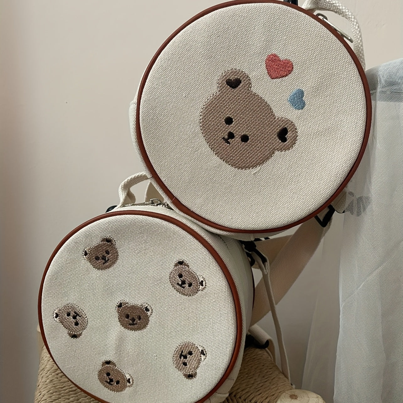 Kids Embroidery Bear School Bag Travel Backpack