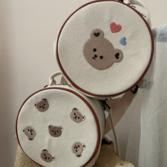 Kids Embroidery Bear School Bag Travel Backpack