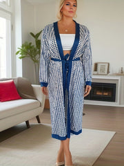  Houndstooth Print Robe & Pants Set