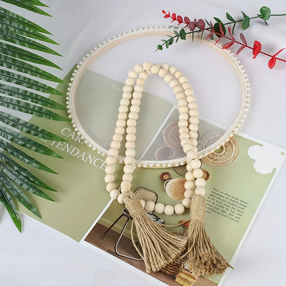Wooden Beaded Wreath Tassels DIY Craft Farmhouse Decoration