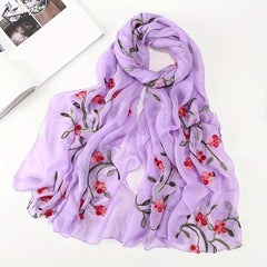 Peach Blossom Embroidered Scarf Windproof Sun Proof