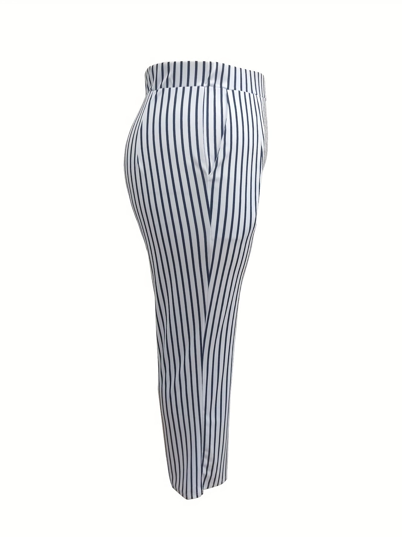  Women's Stripe Print High Rise Straight Leg Trousers