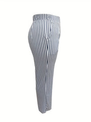  Women's Stripe Print High Rise Straight Leg Trousers