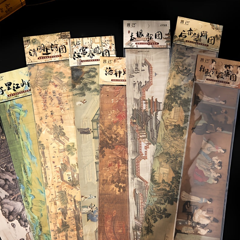 16pcs National Style Famous Painting Long Tape Sticker