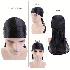 1pc Silky Durags Bandanas Turban Hat Pirate Cap With Long Tail Satin