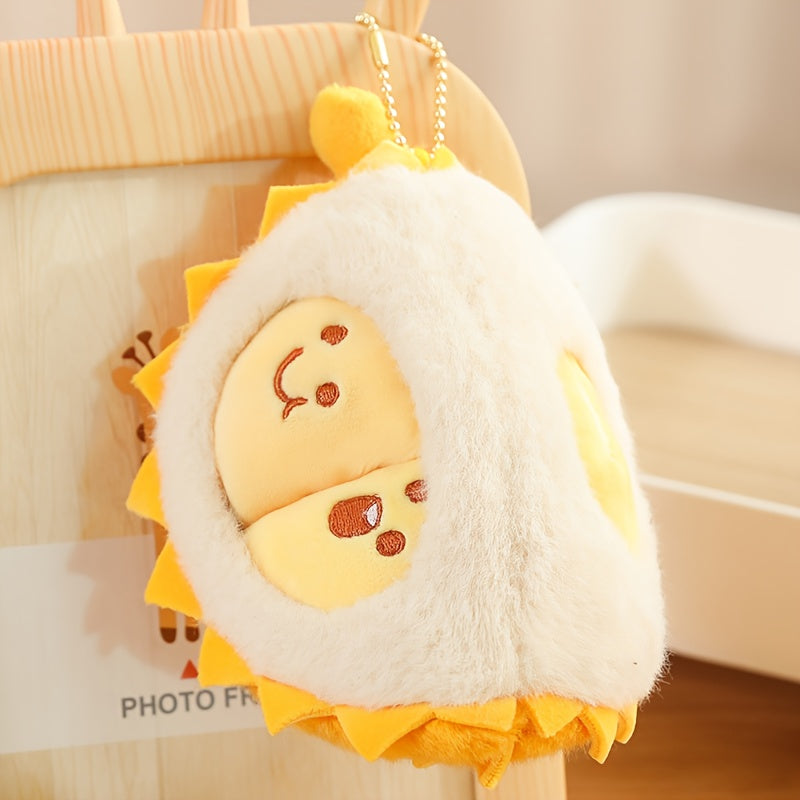 Durian Plush Toy Soft Fluffy Animal Expressive Eyes Beige Yellow