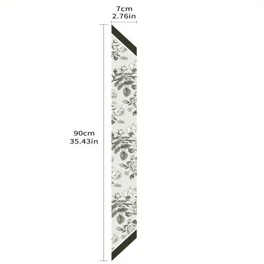 Flower Print Skinny Scarf Double Side Long Ribbon Neckerchief Satin Twilly Scarf