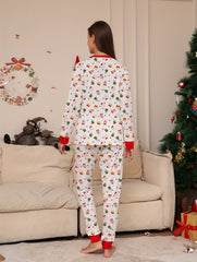 Christmas Pattern Pajama Set Long Sleeve Top & Pants Women's Sleepwear