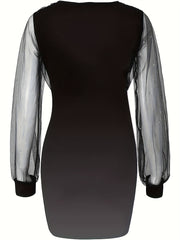  Sequin Mesh Lantern Sleeve Bodycon Party Dress