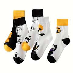 5 Pairs Pumpkin & Skull Print Halloween Socks Women's Stockings