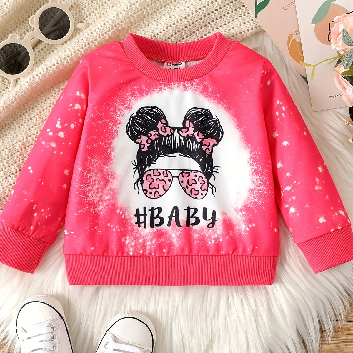 Cartoon Print Pink Pullover Top for Baby Girl